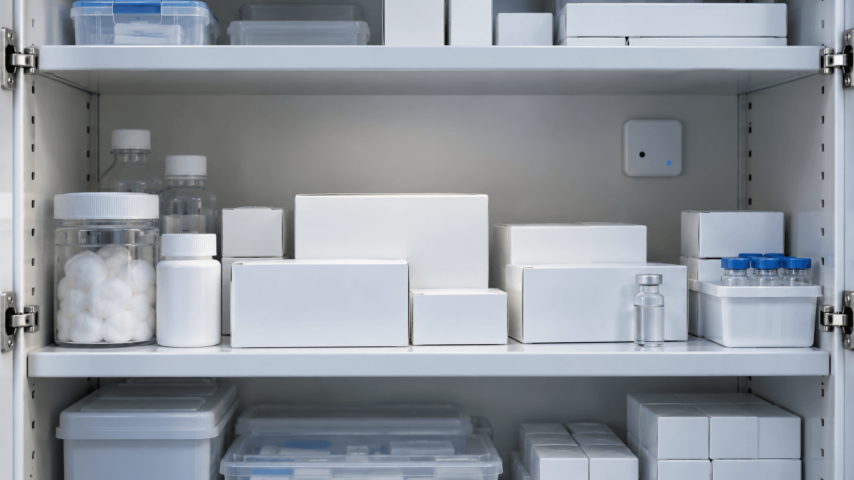 Armário farmacêutico protegido e organizado