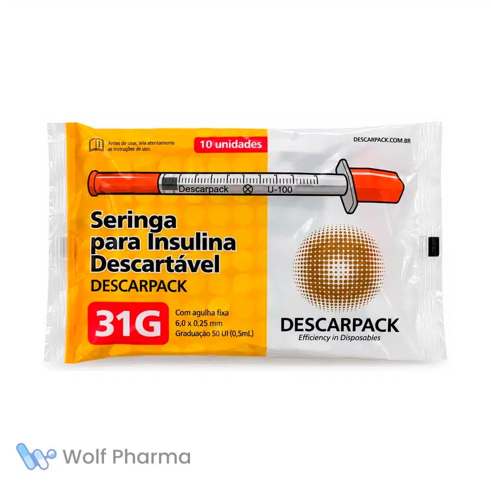 Seringa para insulina DESCARPACK 50UI Frente na Wolf Pharma